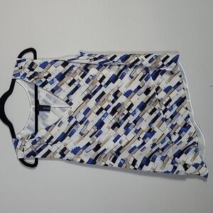 WHBM 100% Silk Asymmetrical Tank Top Blouse Size XL Geometric Office VNeck Flowy